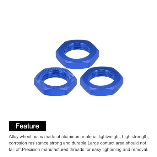 MECCANIXITY Aluminum 17mm x 4mm M12x1.0mm Hex RC Wheel Nut for 1/8 RC Model Car Trucks Off Road Car Upgraded Parts Pack of 16 (Dark Blue) - color: Dark Blue