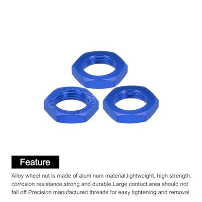 MECCANIXITY Aluminum 17mm x 4mm M12x1.0mm Hex RC Wheel Nut for 1/8 RC Model Car Trucks Off Road Car Upgraded Parts Pack of 16 (Dark Blue) - color: Dark Blue