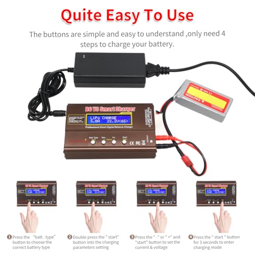 IMAX B6 80W Lipo Battery Balance Charger 6A Discharger, RC Hobby Lipo NiMh Li-ion Ni-Cd Digital Lipro Balance Charger Discharger + AC Power 12V 5A Adapter for Rc Car RC Hobby (Brown) - color: Brown
