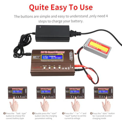 IMAX B6 80W Lipo Battery Balance Charger 6A Discharger, RC Hobby Lipo NiMh Li-ion Ni-Cd Digital Lipro Balance Charger Discharger + AC Power 12V 5A Adapter for Rc Car RC Hobby (Brown) - color: Brown