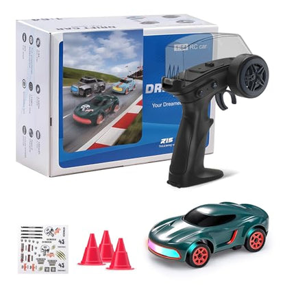 ANTSIR 1/64 RC Drift Car, 7 Colorful LED Lights 4WD RTR Racing Sports Gift | 2.4GHz,15KM/H High Speed, Drifting/Race Tires, Desktop Remote Control Car, Proportional Throttle, Matte Green Concept Model - color: Matte Green Concept Model
