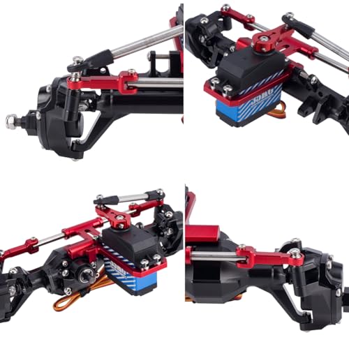 Aluminium BTA Servo Mount and Scale Hydraulic Steering Link for 1/10 RC Crawler Vanquish Phoenix VS4-10 F10 Portal Axle Upgrade (Red) - color: Red