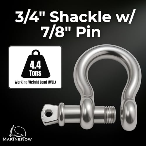 316 Stainless Steel Bow Shackle with Oversized Screw Pin, Marine-Grade Hardware for Anchor Lines, Towing, Dinghies, Canoes, Trailers, Utility Tie-Downs & Off-Road Recovery - size: 3/4" with 7/8" Pin 4.4T WLL, style: 01-Pack