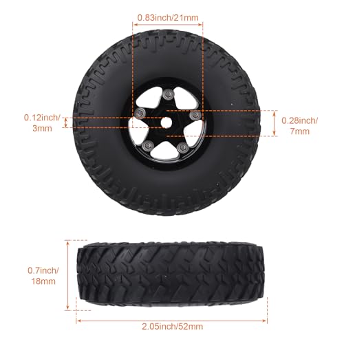 4PCS 1.0 Beadlock Wheel Rims Tires Set w/Locknuts and Wrench for 1/24 RC Crawler Car Axial SCX24 90081 AXI00001 AXI00002 Parts (Style 2)