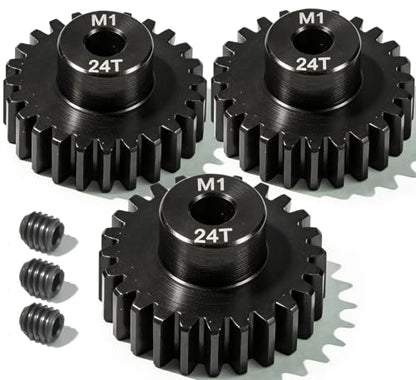 M1 Gear 24T 5mm Bore 3-Pack – High-Precision Hardened Steel Motor Pinion Gear for 1/8 1/10 RC Crawler, Monster Truck, Short Course Truck & Boat (Compatible with Traxxas Axial, FMS, HSP Redcat Losi) - style: M1 3Pcs 24T
