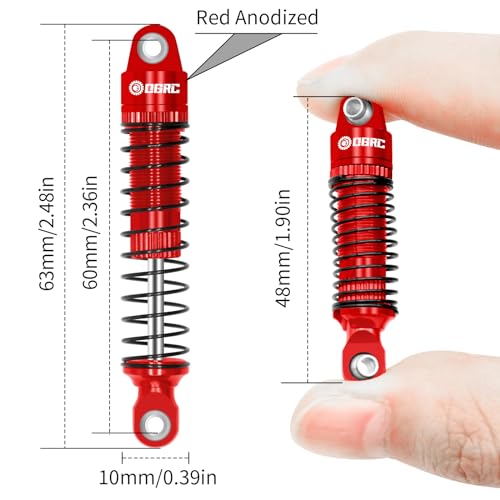 OGRC 60mm Long Travel RC Shock Absorber Oil Damper for TRX4M 1/18 RC Car | Oil-filled, Aluminum, for Traxxas TRX4M Upgrade Parts, Red - color: Red