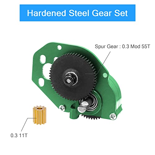 Complete Transmission Gearbox with Steel 0.3 Mod Transmission Gear and Metal Motor Mount for Axial SCX24 Deadbolt C10 JLU Gladiator Bronco 1/24 RC Crawler Car Upgrade (Green) - color: Green
