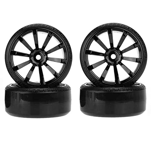 RC Plastic Wheel and Tire Set,WONFAST RC Drift Car 63mm Hard Tyres 12mm Hub Wheel for 1/10 On-Road Drifting Car Parts for HSP Tamiya HPI Kyosho TT02 (Black) - color: Black