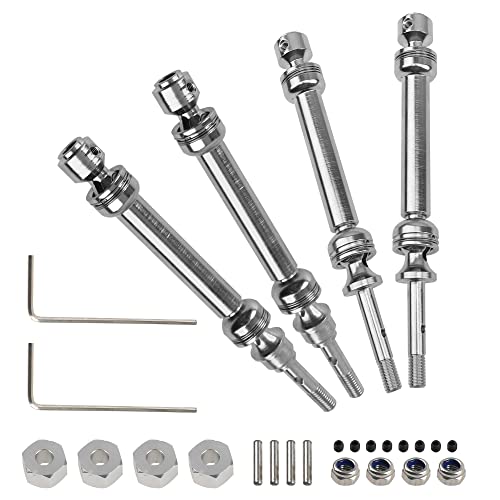 2Pairs ShareGoo Front & Rear Steel Drive Shaft Transmission Axle Compatible with Traxxas Slash 4X4 Nitro Rustler VXL Stampede 4X4 1/10 RC Car Truck (Silver) - color: Silver