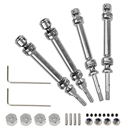 2Pairs ShareGoo Front & Rear Steel Drive Shaft Transmission Axle Compatible with Traxxas Slash 4X4 Nitro Rustler VXL Stampede 4X4 1/10 RC Car Truck (Silver) - color: Silver