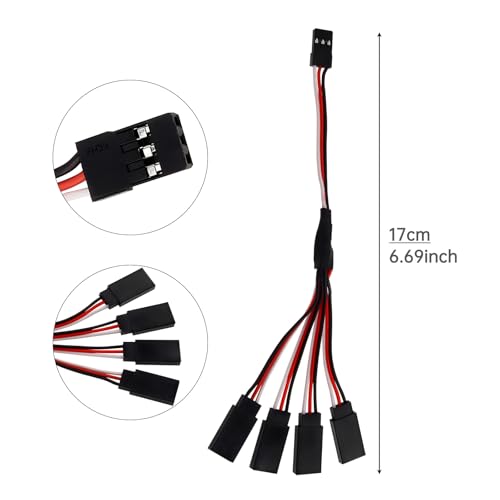 6Pcs 3 Pin JST Plug Splitters Servo Cord Wire, 15cm Male to 4 Female Y Harness Connector Servo Extension Cable Fit for Futaba JR RC Car or Airplanes (Male to 4 Female) - size: Male to 4 Female
