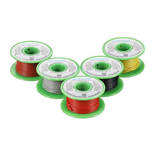 BNTECHGO 20 AWG Silicone Wire Kit Red Black Yellow Brown and Gray Each 30ft | 20 Gauge Stranded Tinned Copper Wire Silicone Rubber Insulation For RC, Drone, Robot, Battery, EV Charger, 3D Printer, DIY