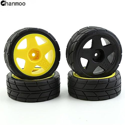 1/10 RC Racing Rally Tires 12mm Hex Wheels Rims and Rubber On Road Tyres for 1/10 RC On-Road Car HPI KYOSHO Tamiya XV01 XV02 TA06 TT01 TT02 PTG2 144001 A959 RC Rally Drift Car 4PCS (White B) - color: White B