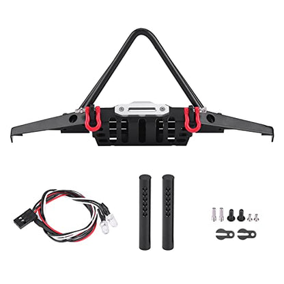 RC Crawler Steel Front Bumper with LED Lights, Heavy Duty RC Car Front Bumper for Axial SCX10 90046, 1/10 Scale Off Road Remote Control Car Accessories, Durable Metal Bumper with E