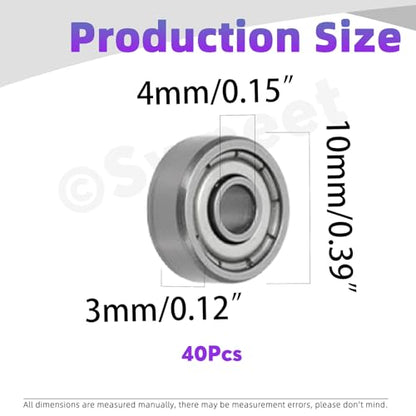 Swpeet 40Pcs 623ZZ Ball Bearings Assortment Kit, 3 x 10 x 4mm Carbon Steel Deep Groove Bearings, Miniature Bearings, Double Shielded - size: 623ZZ-40PCS, style: Carbon Steel