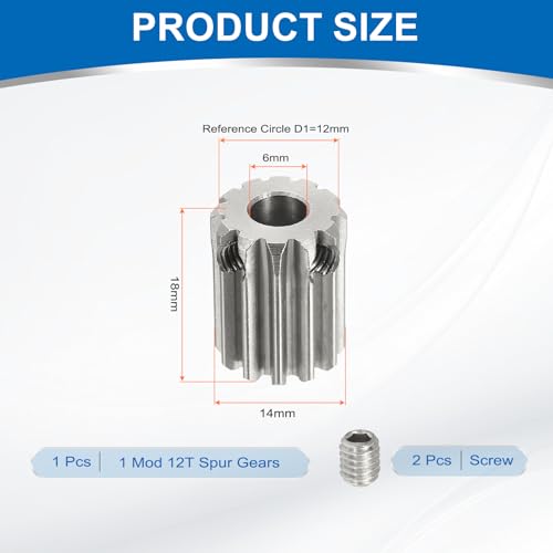 uxcell 1 Mod 12T Spur Gear 5mm Bore, 304 Stainless Steel Pinion Gear, 20°Pressure Angle, for Spur Rack and RC Model Car or Motor DIY - size: 1 Mod 12T, 5mm