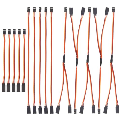 15 pcs 22AWG 3-Pin 60 Core Servo Extension Cable and 1 JR Male to 2 Female Y Harness for RC Cars Trucks Airplanes Servo Receiver Connection, 15 cm and 30 cm Servo Cable Set, 3 Styles