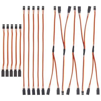 15 pcs 22AWG 3-Pin 60 Core Servo Extension Cable and 1 JR Male to 2 Female Y Harness for RC Cars Trucks Airplanes Servo Receiver Connection, 15 cm and 30 cm Servo Cable Set, 3 Styles