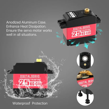 25KG Digital Servo Motor High Torque PWM Servo, Full Metal Gear Steering Servo for Robotic Arms and DIY Robot Making, Digital Servo with 25T Servo Horn, Control Angle 180° - style: 25KG-180°