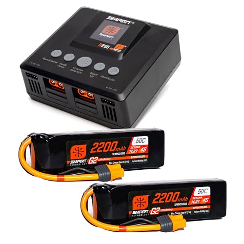 Spektrum Accessories Smart Powerstage 4S Air Bundle: (2) G2 2200mAh 4S 50C LiPo IC3 & S250 Charger, SPMXPSA500