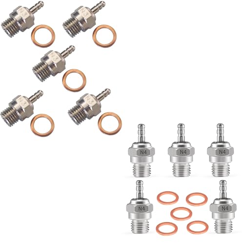 N3 N4 Hot Spark Glow Plug for RC Nitro Engines Car Truck Buggy Pack of 5，N4 Spark Plugs for Traxas T-maxx Kyosho HSP1 HPI Redcat, Powerful 70117 Nitro Engine Parts Replace OS 8