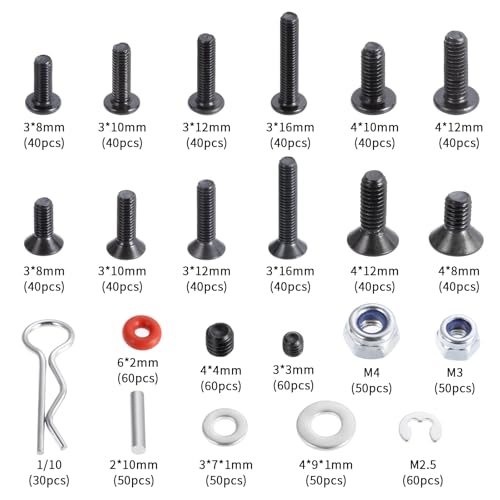 1000pcs Universal RC Screw Kit Screws Assortment Set 304 Stainless Steel Hardware Fasteners for SCX10 TRX4 All Series RC Cars Trucks Crawler, RC Screw Kit, Car Body Clips Pins