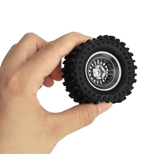 CNC 1.3" Beadlock Wheel Tires Set-Swamp Claw Mud Terrain Tires and Aluminum Wheel for SCX24 1/24 TRX4M Ascent18 1/18 RC Crawler (Gray) - color: Gray