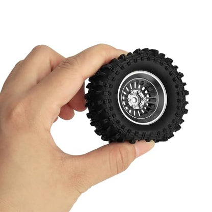 CNC 1.3" Beadlock Wheel Tires Set-Swamp Claw Mud Terrain Tires and Aluminum Wheel for SCX24 1/24 TRX4M Ascent18 1/18 RC Crawler (Gray) - color: Gray