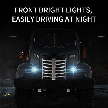 GoolRC RC Military Truck, 1:16 Scale Remote Control Car, 6WD RC Army Car, All Terrain Off-Road RC Truck, 2.4GHz Electric Military Transporter Vehicle with Headlights for Adults