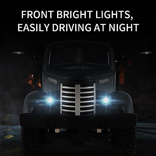 GoolRC RC Military Truck, 1:16 Scale Remote Control Car, 6WD RC Army Car, All Terrain Off-Road RC Truck, 2.4GHz Electric Military Transporter Vehicle with Headlights for Adults