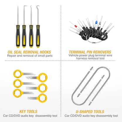 GOOACC 102Pcs Trim Removal Tool, Auto Push Pin Nylon Bumper Retainer Clip Set Fastener Terminal Remover Tool Round Handle Crowbar Kit Car/Radio Panel, Yellow - color: 102Pcs Clips+ Remover Yellow, size: Clips+Remover