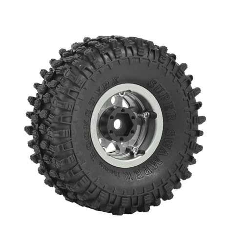 4PCS 1.55 inch Aluminum Metal Beadlock Wheels Rim and 95mm All Terrain Rubber Tires for 1/10 1/12 RC Rock Crawler Car for Axial AX90069 D90 TF2 Tamiya LC70 JIMNY UTB18(5Spoke,Gray) - color: 5spoke,gray