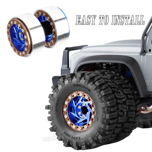 1.3 Dually Beadlock Wheels Tires for RC Crawler Car 1/18 TRX4M Ascent-18,1/24 SCX24 FCX24,RC Off Road Buggy Rally Truck Wheel and Tires,Adjustable Offset Wheels,7mm Hex Rim,Blue Brown - color: Blue Brown - (4pcs 1.3 Beadlock Tires)
