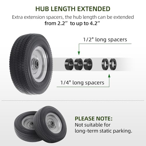 AR-PRO (2-Pack) 8-Inch Solid Wheel Replacement - 2.50-4" Flat Free Tire and Wheel with 5/8 extra 3/4 Bearings and 2.2" Offset Hub - Compatible with Hand Truck, Generator, Gorilla Carts - size: 8‘’