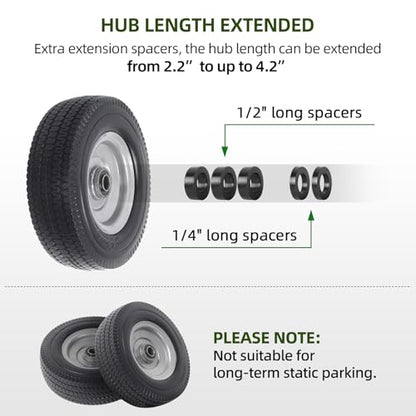 AR-PRO (2-Pack) 8-Inch Solid Wheel Replacement - 2.50-4" Flat Free Tire and Wheel with 5/8 extra 3/4 Bearings and 2.2" Offset Hub - Compatible with Hand Truck, Generator, Gorilla Carts - size: 8‘’
