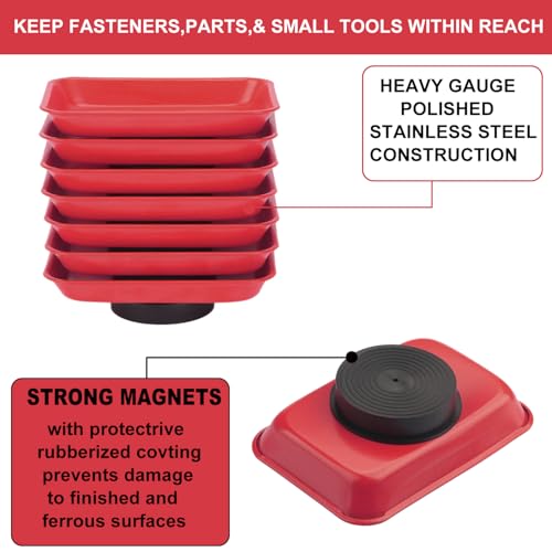 15 PCS Rectangle Magnetic Parts Trays, 3.7X2.5x1Inch, Red Magnet Tool Tray, Magnetic Parts Tray, Red, by GENHAKON - size: 15 PCS Rectangle Red