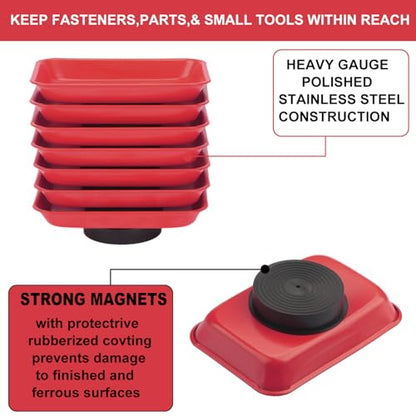 15 PCS Rectangle Magnetic Parts Trays, 3.7X2.5x1Inch, Red Magnet Tool Tray, Magnetic Parts Tray, Red, by GENHAKON - size: 15 PCS Rectangle Red