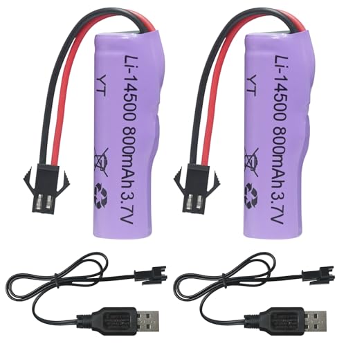 2 Pack 3.7V 800mah Li-ion Battery SM 2P Plug with Chargers, SM-2P Plug RC Rechargeable Battery for Double Sided RC Stunt Car RC Boat Tumbling Amphibious RC Car RC Truck Toy Cars