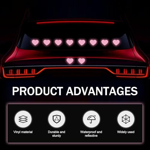 10 PCS Car Heart Vinyl Decals, Personalized Reflective Heart Decorative Sticker, Scratch Covering Self-Adhesive Waterproof Sticker, for Most Cars Trucks (Pink)