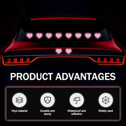 10 PCS Car Heart Vinyl Decals, Personalized Reflective Heart Decorative Sticker, Scratch Covering Self-Adhesive Waterproof Sticker, for Most Cars Trucks (Pink)