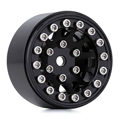 INJORA 1.0 Wheel Rims RC Metal Beadlock Wheels Rims for AX24 1/18 TRX4M All 1/24 Scale Axial SCX24 Deadbolt RC Crawler Car Upgrades Accessories(Black) - color: Black