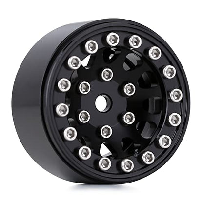 INJORA 1.0 Wheel Rims RC Metal Beadlock Wheels Rims for AX24 1/18 TRX4M All 1/24 Scale Axial SCX24 Deadbolt RC Crawler Car Upgrades Accessories(Black) - color: Black