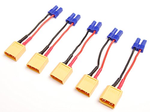 Lot (5) Male XT60 XT-60 to Female EC 2 Converter Adapter 20AWG 5cm Wire fr RC