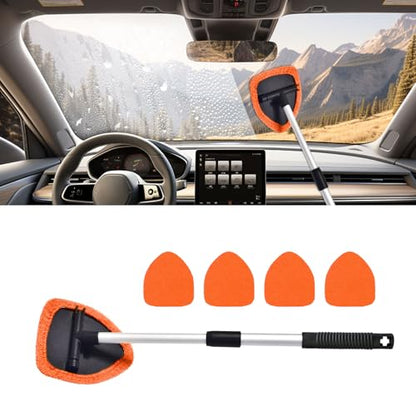 Car Wash Brush with Long Handle, Windshield Cleaning Tool, Car Washing Mop Kit Mitt Sponge Car Cleaning Supplies Kit, Microfiber Towel Gloves Universal for Cars RV SUV Truck Office (Orange) - color: Orange