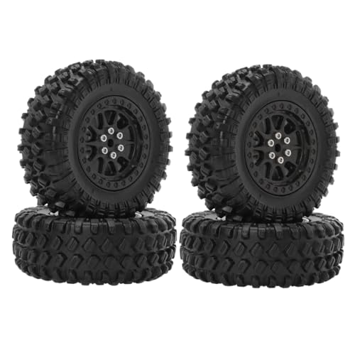 RC Tires & Wheels Set, 70x25mm Soft Rubber Tires with Foam Inserts, 5mm HexPlastic Beadlock Rims for 1/12 MN D90/D91/MN98/MN99S & 1/16 WPL C14/C24/C54/C64/C74/B16/B36 (A;Black) - color: A;Black