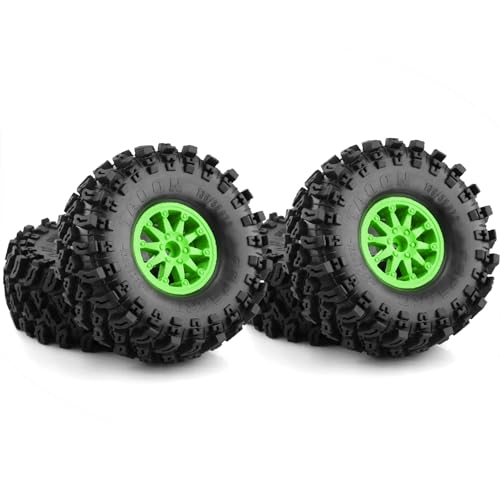 2.2 RC Crawler Tires and Wheels Beadlock Rims 1/10 RC Rubber Slingers Grappler Mud Tyres OD 136mm for 1:10 Rock Crawler Car Axial SCX10 90047 D90 TF2 Tamiya CC01 Traxxas TRX4 RGT 4PCS (Green) - color: Green