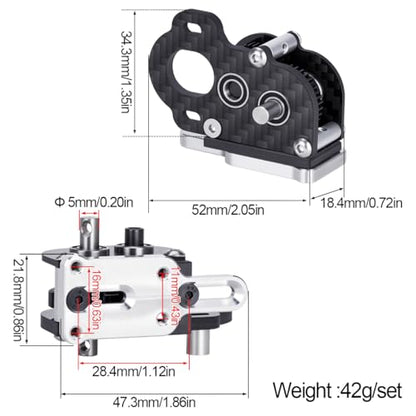 1/10 RC Crawler LCG Left Motor Gearbox Transmission, CNC Aluminum Housing | Complete Assembly, Carbon Fiber Plate, Precision Metal Gears, Low CG Design, Ready to Install