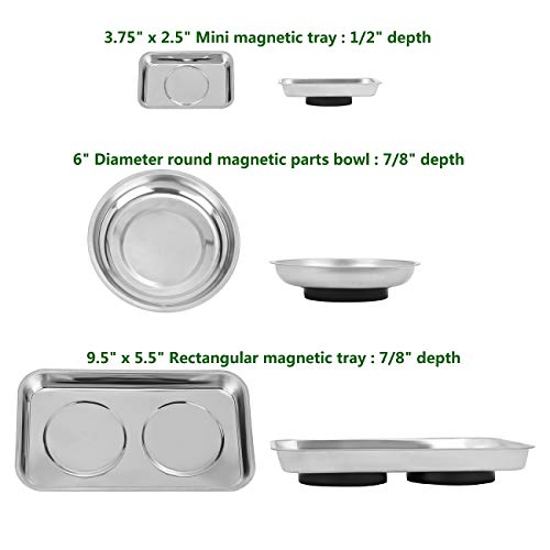 Magnetic Tray Holder 3pc,for Socket Screw Nuts Bolts Metal Parts,Extra Strong Magnet,Thickened Tray,Stainless Steel - style: Tray & Bowl 3pc
