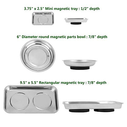 Magnetic Tray Holder 3pc,for Socket Screw Nuts Bolts Metal Parts,Extra Strong Magnet,Thickened Tray,Stainless Steel - style: Tray & Bowl 3pc