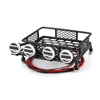 VERBANA 1/10 RC Crawler Car Metal 115X107Mm Luggage Carrier Roof Rack with Spotlights Kit Replacement for Tamiya CC01 CR01 D90 for Axial SCX10 1/10 RC Crawler Car Accessories